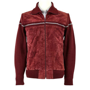 Vintage Royal Knight Leather Knit Jacket Mens Medium Burgundy Suede Zip